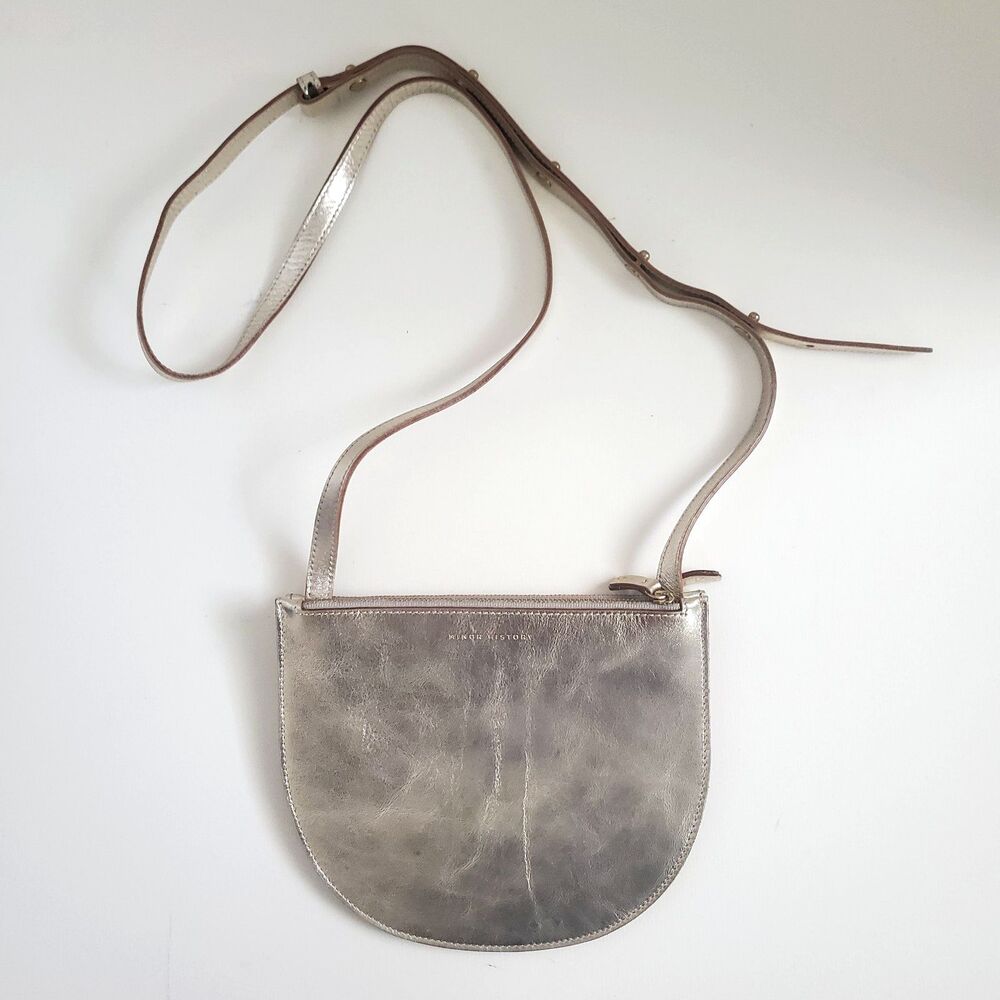 Minor History Orbit Women's Crossbody Bag Metallic Full Grain Leather Half Moon